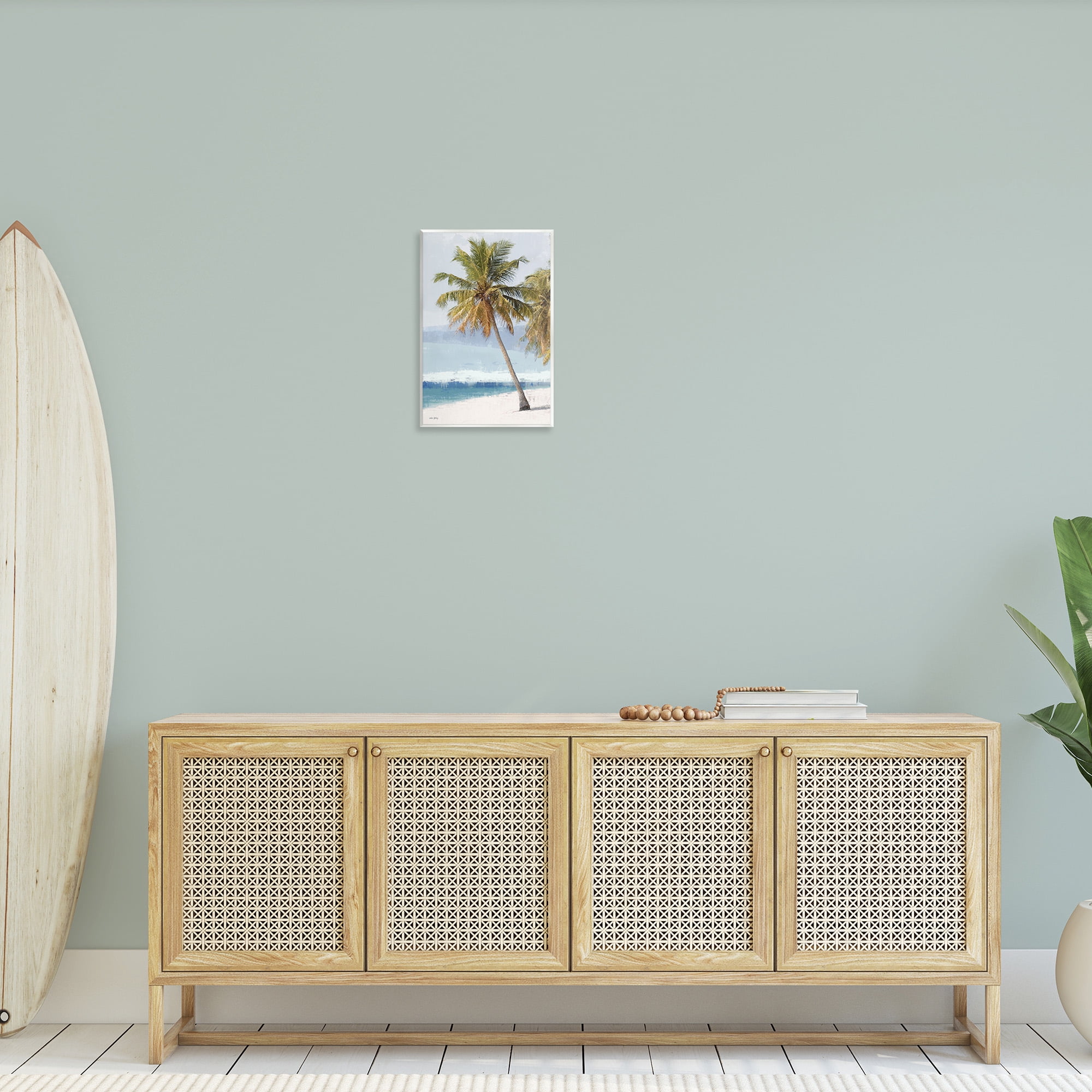 Stupell Industries Looming Palms on Shore Landscape Painting Unframed Art Print Wall Art, 13 x 19