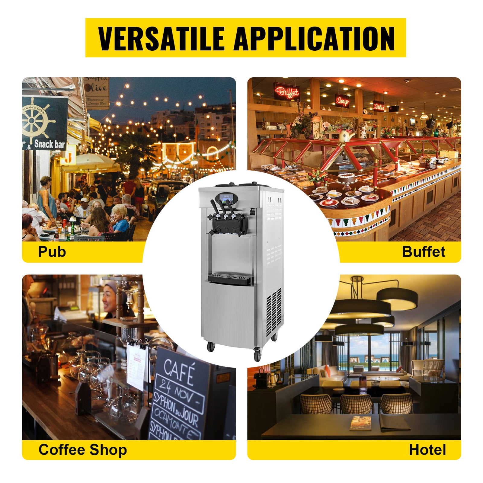 SHENGJINSH Commercial Soft Ice Cream Machine, 3 Flavors Ice Cream Maker, 2200W Serve Yogurt Maker, 5.3 to 7.4 Gal/H
