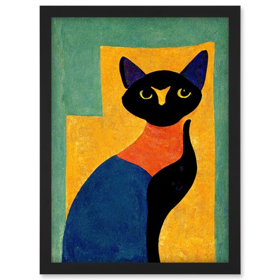 Modern Abstract Minimalist Cat Artwork Framed Wall Art Print A4