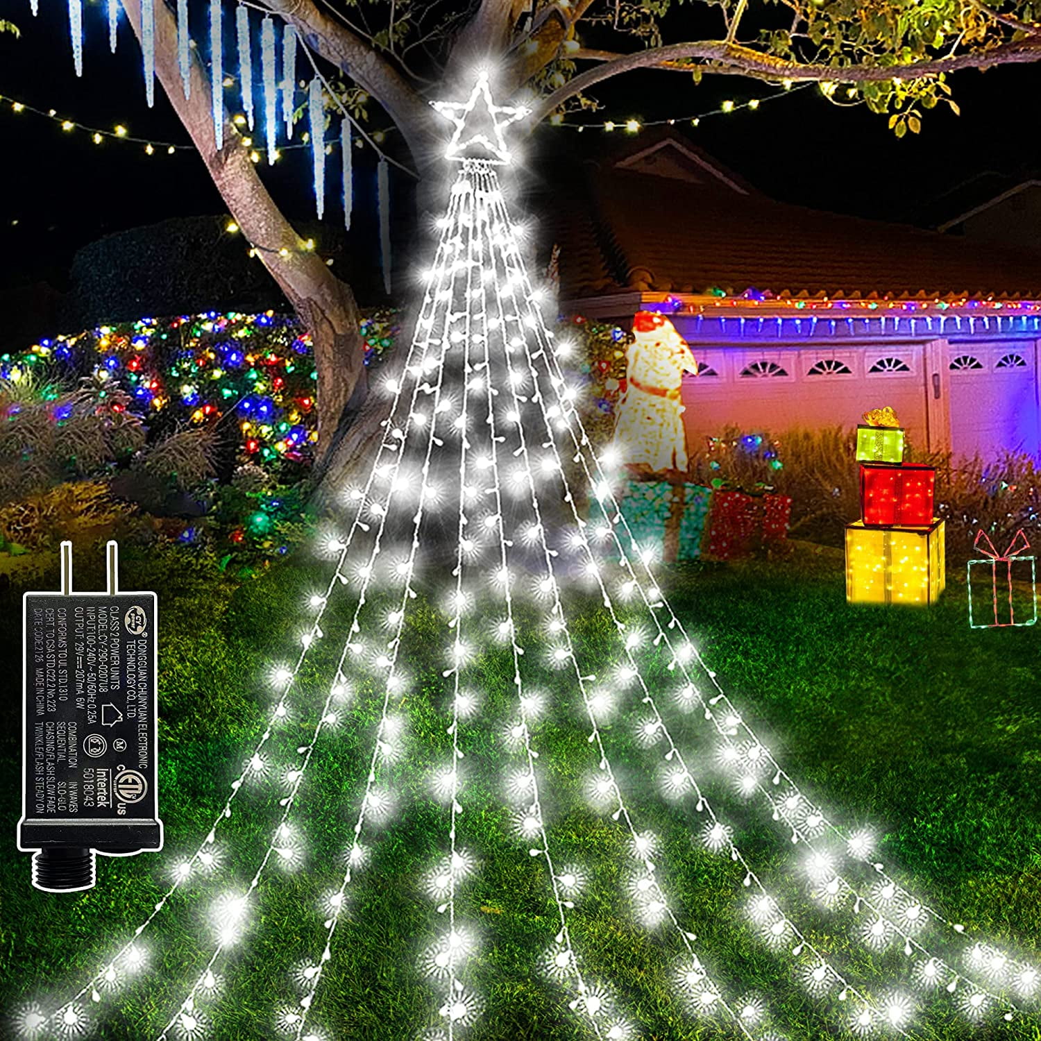  KISPATTI Christmas Decoration Lights 23FT 661 LED with  Star,Outdoor Christmas Tree Light Multi-Color Warm White Switch,11 Modes  Christmas Waterfall String Lights,Gifts for Yard Patio Holiday : Home &  Kitchen