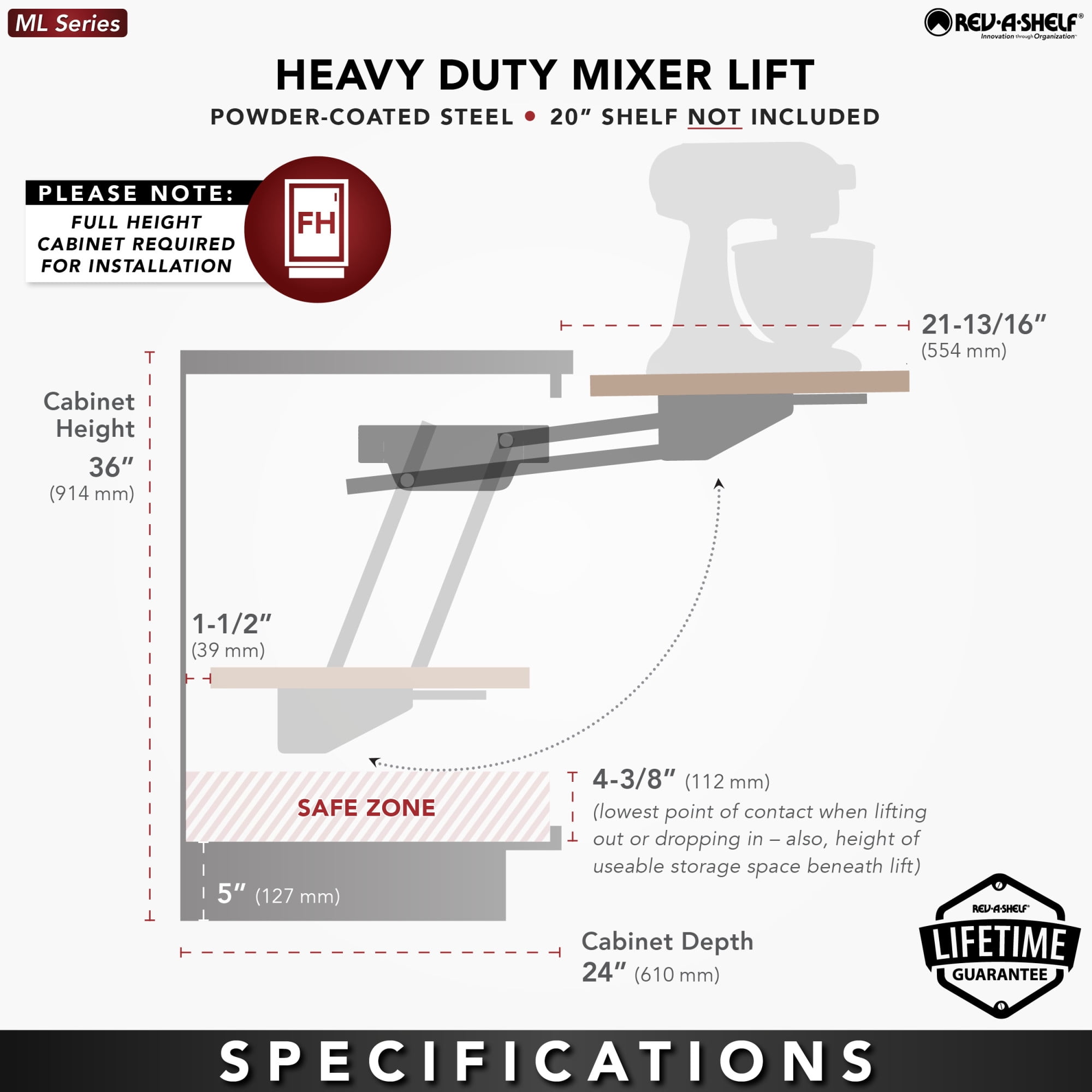 Rev-A-Shelf Heavy-Duty Mixer Lift for Any Size Full Height Door Base Cabinet