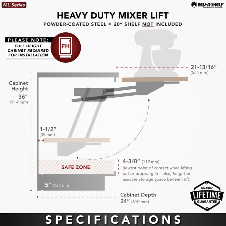 Rev-A-Shelf Heavy-Duty Mixer Lift for Any Size Full Height Door