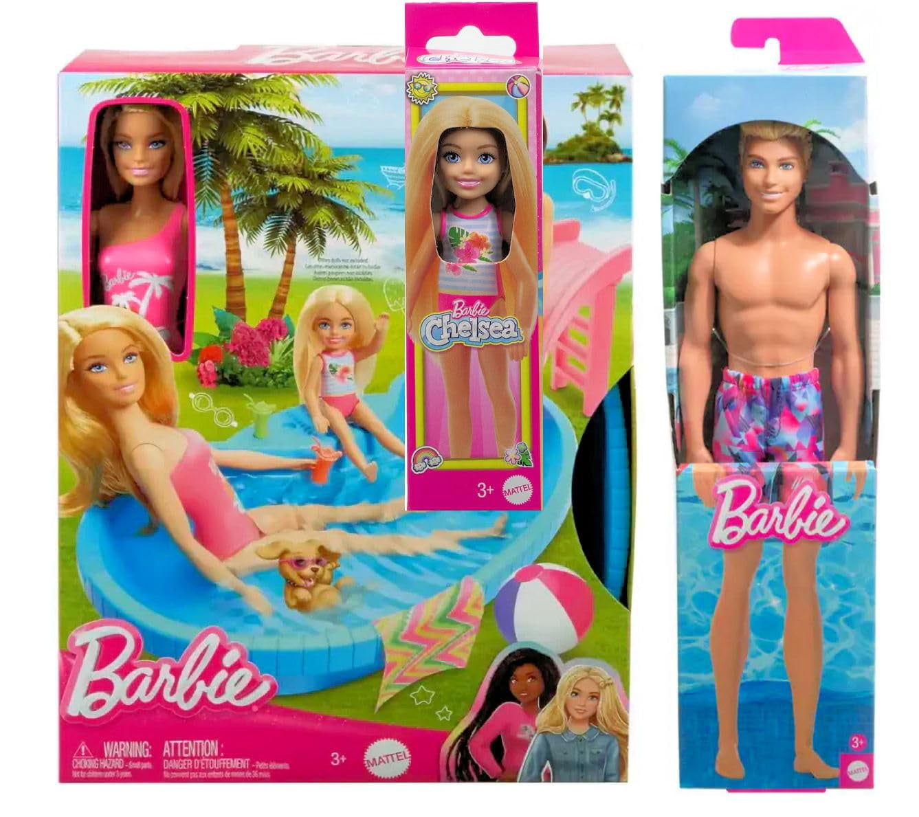 Barbie Pool Party Playset with Ken Doll, Chelsea Doll, and Accessories, Ages 3+