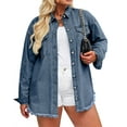 thumbnail image 4 of Fantaslook Denim jackets for Women Oversized Button Up Frayed Hem Shackets Fashion Jean Jacket With Pockets, 4 of 8