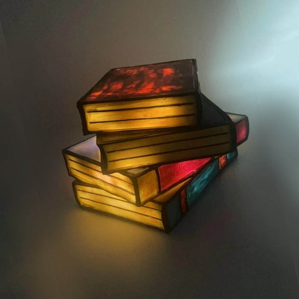 pstuiky Lámpara de mesa de noche decorativa vintage con forma de libros apilados de colores