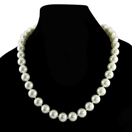 - Cream White 10mm Simulated Faux Pearl Necklace Hand Knotted Strand 18