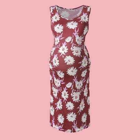

Juebong Big Holiday Savings Summer Round Neck Sleeveless Little Daisy Print Maternity Vest Dress Long Skirt