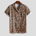thumbnail image 1 of ICHUANYI Clearance Mens Leopard Printed Chest Pocket Turn Down Collar Short Sleeve Casual Loose Shirt(Brown, XXL) Ichuanyi Ichuanyi, 1 of 8