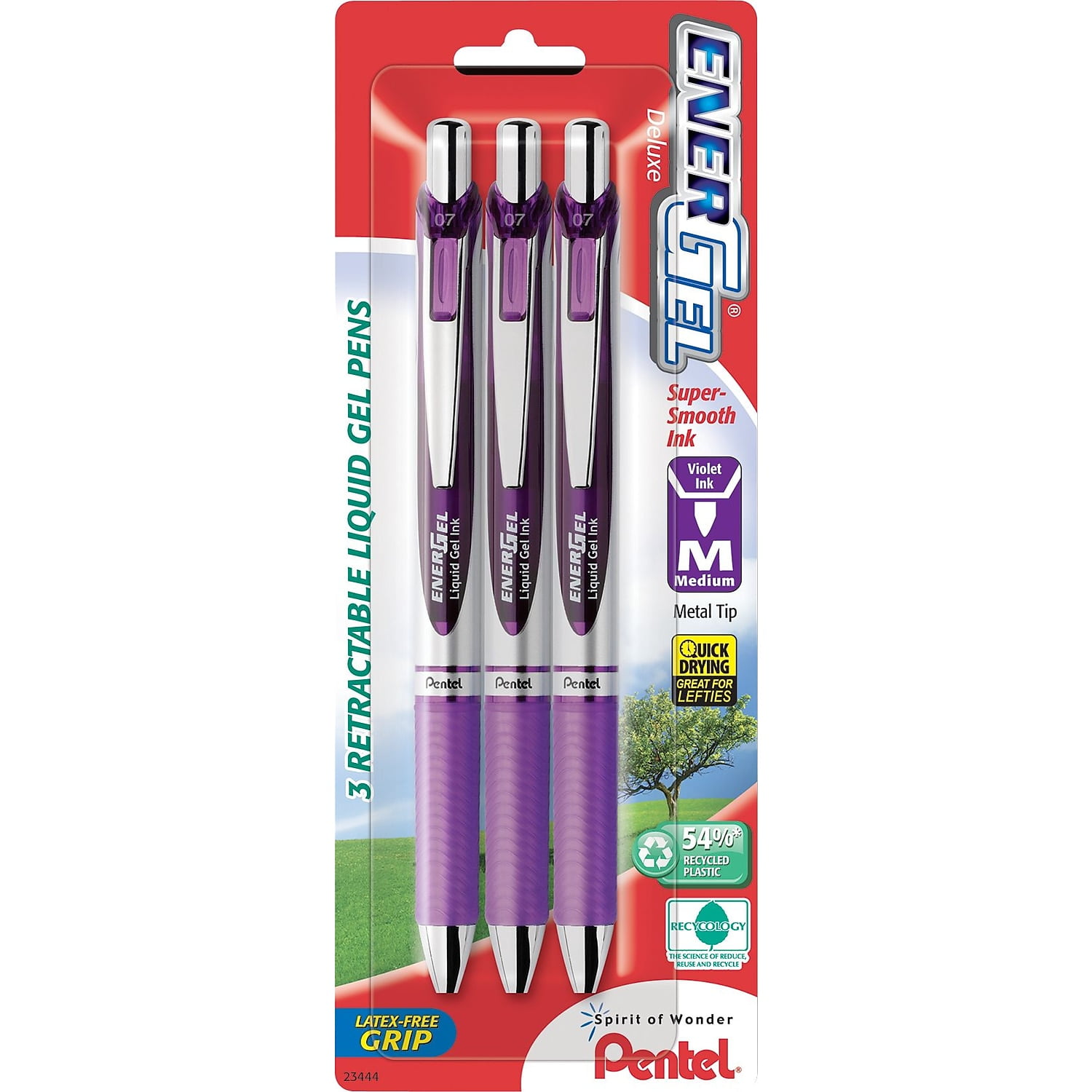 Pentel EnerGel RTX Retractable Liquid Gel Pen, (0.7mm) Metal Tip, Medium Line, Violet Ink 3-Pk