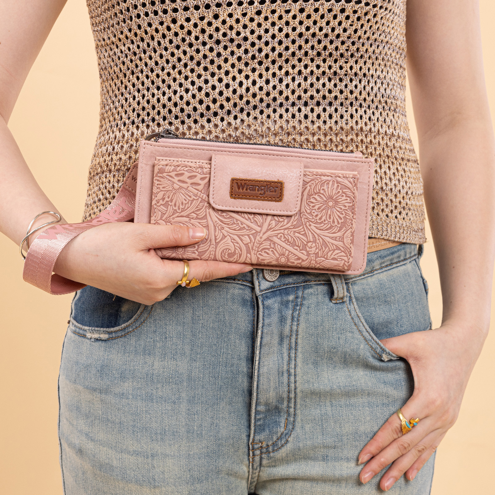 Wrangler Wristlet Wallet for Women RFID Blocking Bifold Wallets Card Cases & Money Organizers Clutch Wallets with Coin Purse, Dark Pink