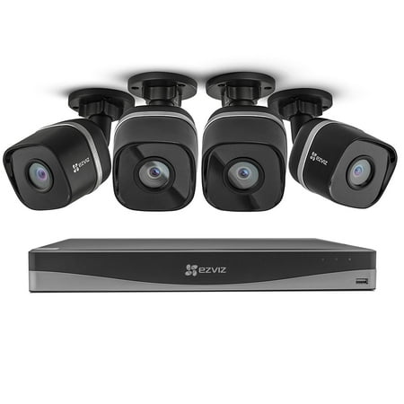 EZVIZ 4k Outdoor IP PoE Security Camera System, Four 8 Megapixel Weatherproof Cameras, 4 Channels with 2TB