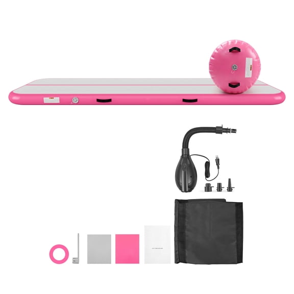 KFFKFF Inflatable Gymnastics Air Mat with Air Barrel, 10 ft Training Mat, 4-inch Thick Durable Tumble Track with Electric Pump, Tumbling Mat for Home, Gym, Outdoor, Yoga, Cheerleading, Pink