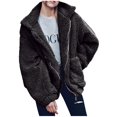 thumbnail image 4 of Ladies Loose Plush Long Sleeve Zipper Pullover Pocket Color Sweater Coat, 4 of 6