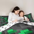 thumbnail image 4 of Homewish Black Green Abstract Bedding Comforter Set 7pcs for Boys, Building Gamers Queen Bedding Sets, Pixelate Miner Reversible Queen Sheet Sets, Microfiber Bedroom Decor, 4 of 7