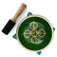 thumbnail image 5 of Ajuny Tibetan Buddhist Brass Singing Bowl - Arrow Design Green OM Bell Meditation Sound - 4 inch Diameter for Relaxation and Meditation Accessories - Stick and Cushion Included, 5 of 7