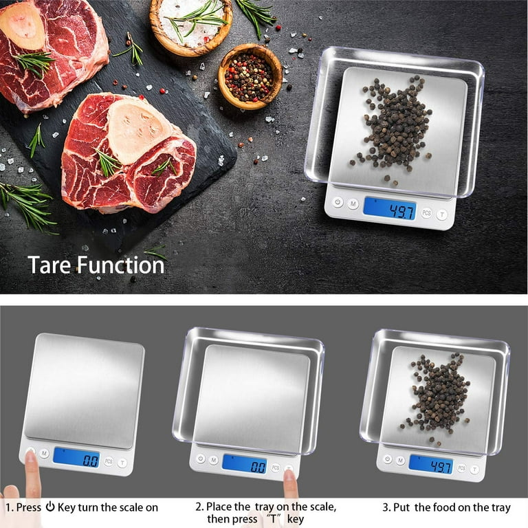 Kitchen Digital Food Scale, High Accuracy Mini Food Scales Digital Weight  Grams and Oz for Cooking, Baking, Jewelry, Tare Function, 2 Trays, LCD  Display (3000g/0.1g) : Home & Kitchen 