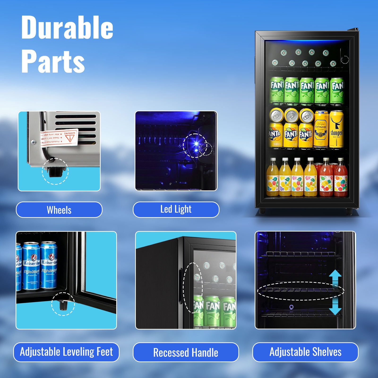 WANAI 120 Can Beverage Fridge & Cooler Small Mini Fridge Glass Door for Soda Beer or Wine for Home&Bar
