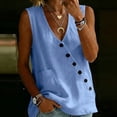 thumbnail image 4 of aohooy Women's Linen Tunics Summer Sleeveless Wrap V Neck Tank Tops Button Down Lightweight Work Casual Shirt with Pocket Blue,S, 4 of 8