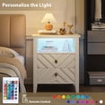 thumbnail image 5 of Farmhouse Nightstand with 2 Storage Drawers, Wooden Rustic End Table with V-Shaped Design, Open Shelf & Multi-Variable RGB LED Backlight, White, 5 of 7