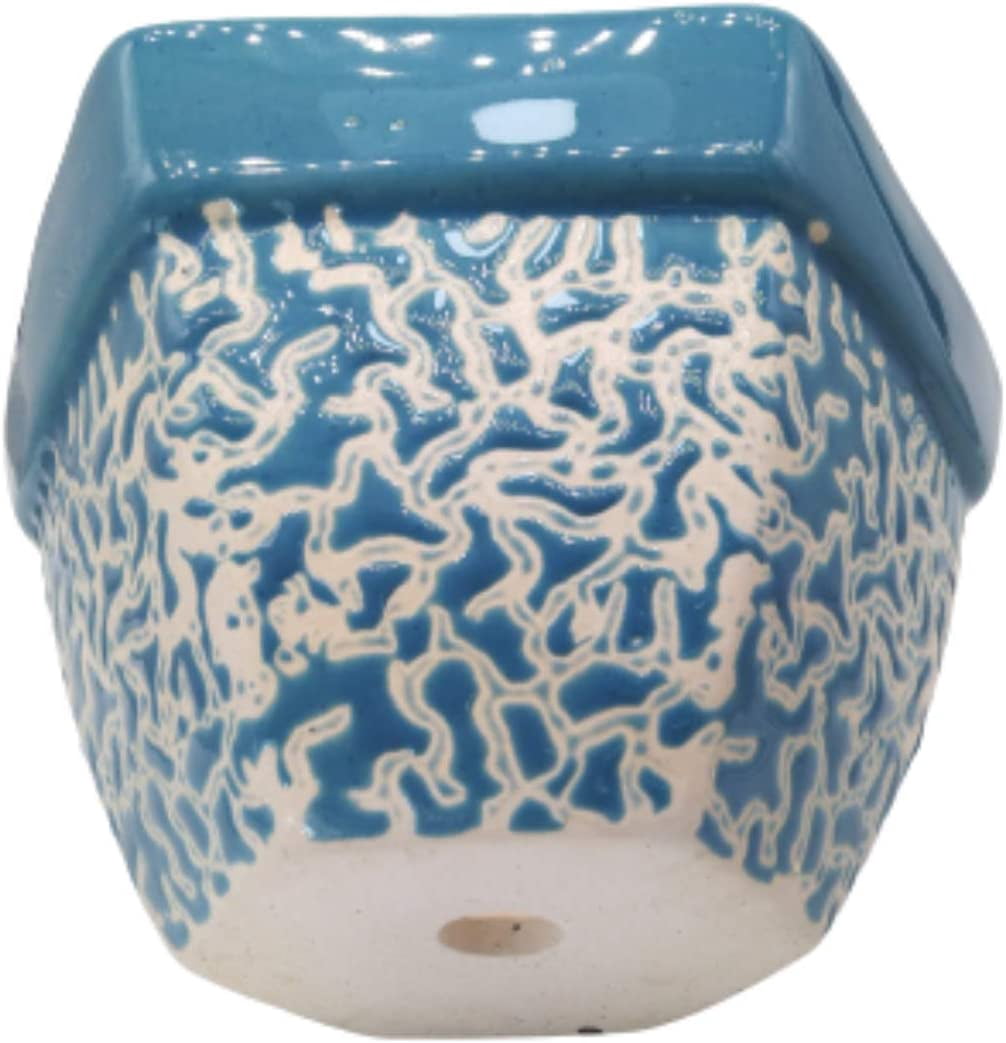India Meets India Ceramic Flower Pot Planter Indoor Outdoor Planter Handicraft by Awarded Indian Artisan (Blue, H-5 x D-8 Inch)