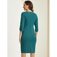 thumbnail image 3 of DARING DIVA Women's 3/4 Sleeve Work Pencil Midi Dresses M Peacock Green, 3 of 6