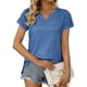 thumbnail image 1 of Camiseta Casual Básico Minnieouse Verano plisado manga corta Color sólido empalme cuello en V Azul S, 1 of 6
