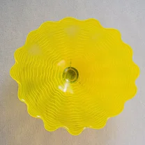 Longree 1PC Modern Hand Blown Gass Wall Art Platter, 12 Inch Diameter, Yellow Accent