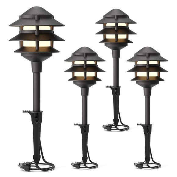 Goodsmann Éclairage de Paysage 4Pk Lumières de Chemin Basse Tension 2.2 Watts Led 12V Ac Lumières de Paysage 30 Lumens Blanc Chaud avec Connecteurs de Câble Piquets Métalliques 9122-21102-04A