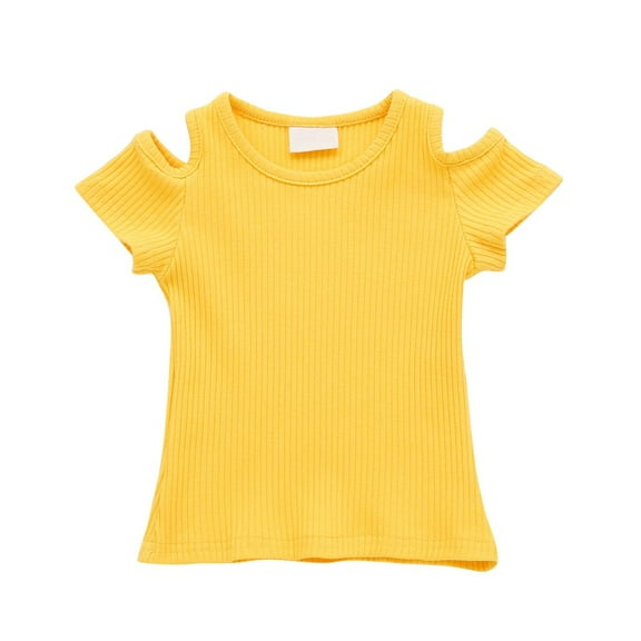 Summer Kids Baby Girls Candy Color Off-shoulder Short Sleeved T-shirt Cotton Clothes Tops