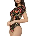 thumbnail image 2 of Haiem Rose Flowers Women's Crew Neck Short Sleeve Bodysuit Tops Stretchy Slim Basic-Small, 2 of 9