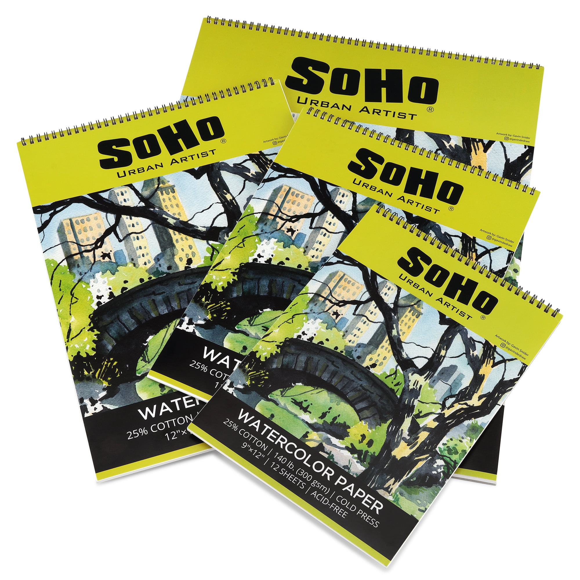 SoHo Urban Artist Watercolor Paper Spiral Pad 16x20" - 140lb Cold Press Acid-Free, ECF, 12 Pages, Multimedia Paper