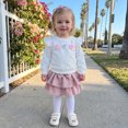 thumbnail image 4 of Cjfdfy Toddler Baby Girl Fall Winter Clothes Flower Ruffle Long Sleeve Sweatshirt Floral Layered Skirt Bow Headband Three-piece Set Little Baby Cute Fall Winter Outfits, 4 of 9