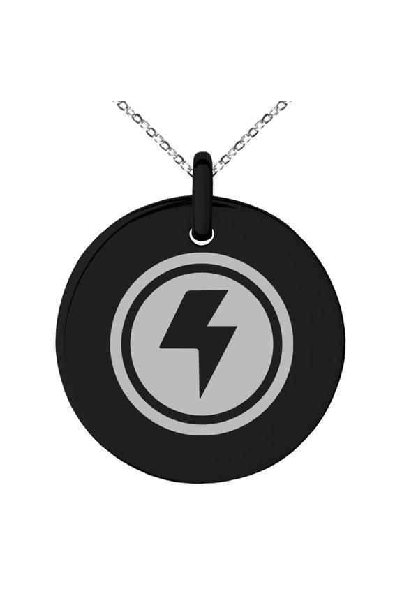 Stainless Steel Electric Element Rune Engraved Small Medallion Circle Charm Pendant Necklace