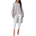 thumbnail image 2 of Women's High Low Tops Lantern Long Sleeve Round Neck Dressy Casual Chiffon Asymmetrical Tops Blouse M Grey, 2 of 5