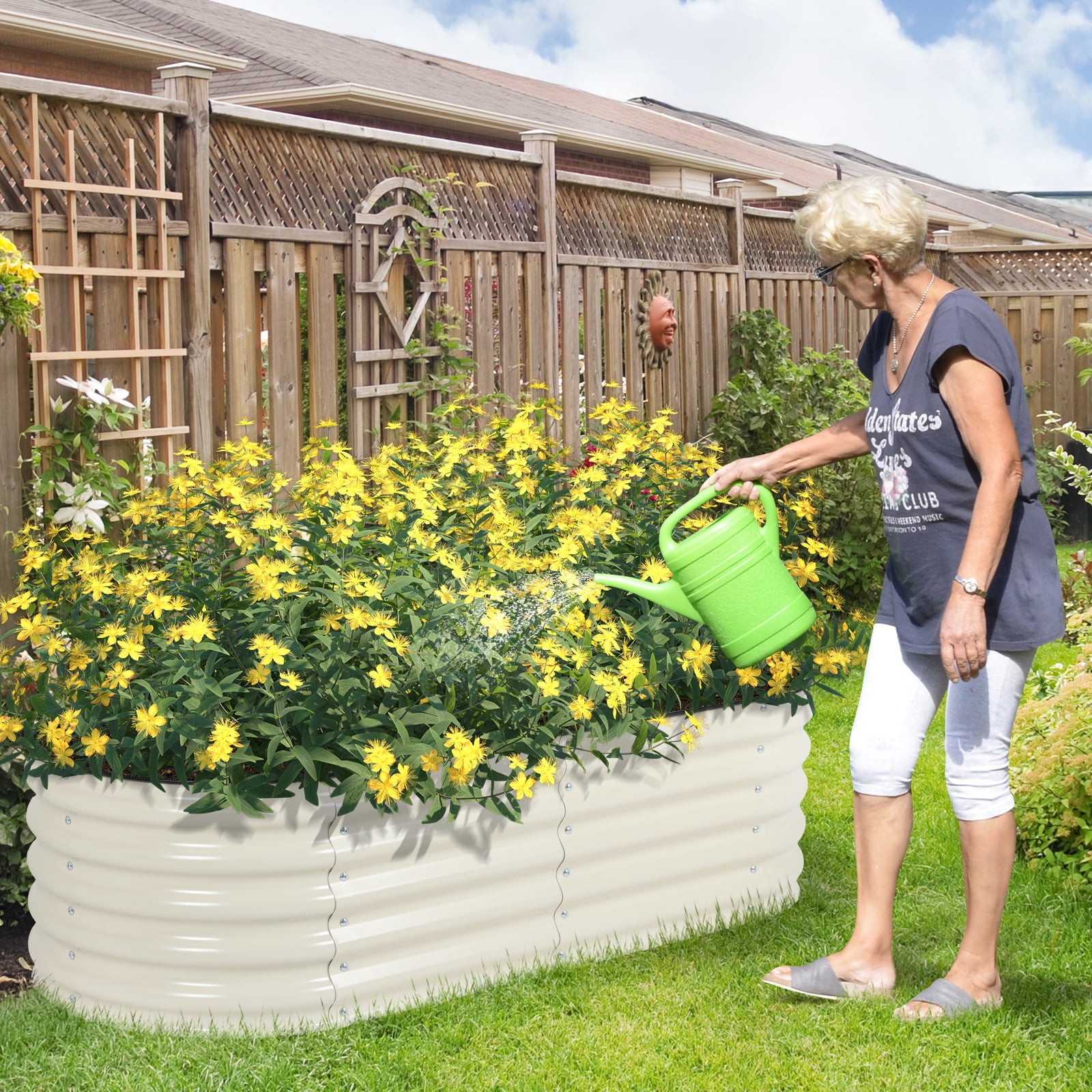 Aoodor 4-in-1 Modular Metal Raised Garden Bed, 60"L x 24"W x 17"H Outdoor Planter Box for Vegetables, Flowers, Herbs, Beige