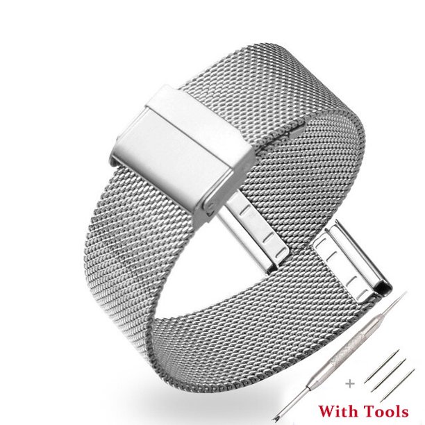8 10 12 13 14 16 17 18 19 20 21 22 24 26 Mm Ancho Milanese Loop Correa De Reloj De Acero Inoxidable Metal Doble Hebilla De Seguridad Universal Repuesto Con Herramientas
