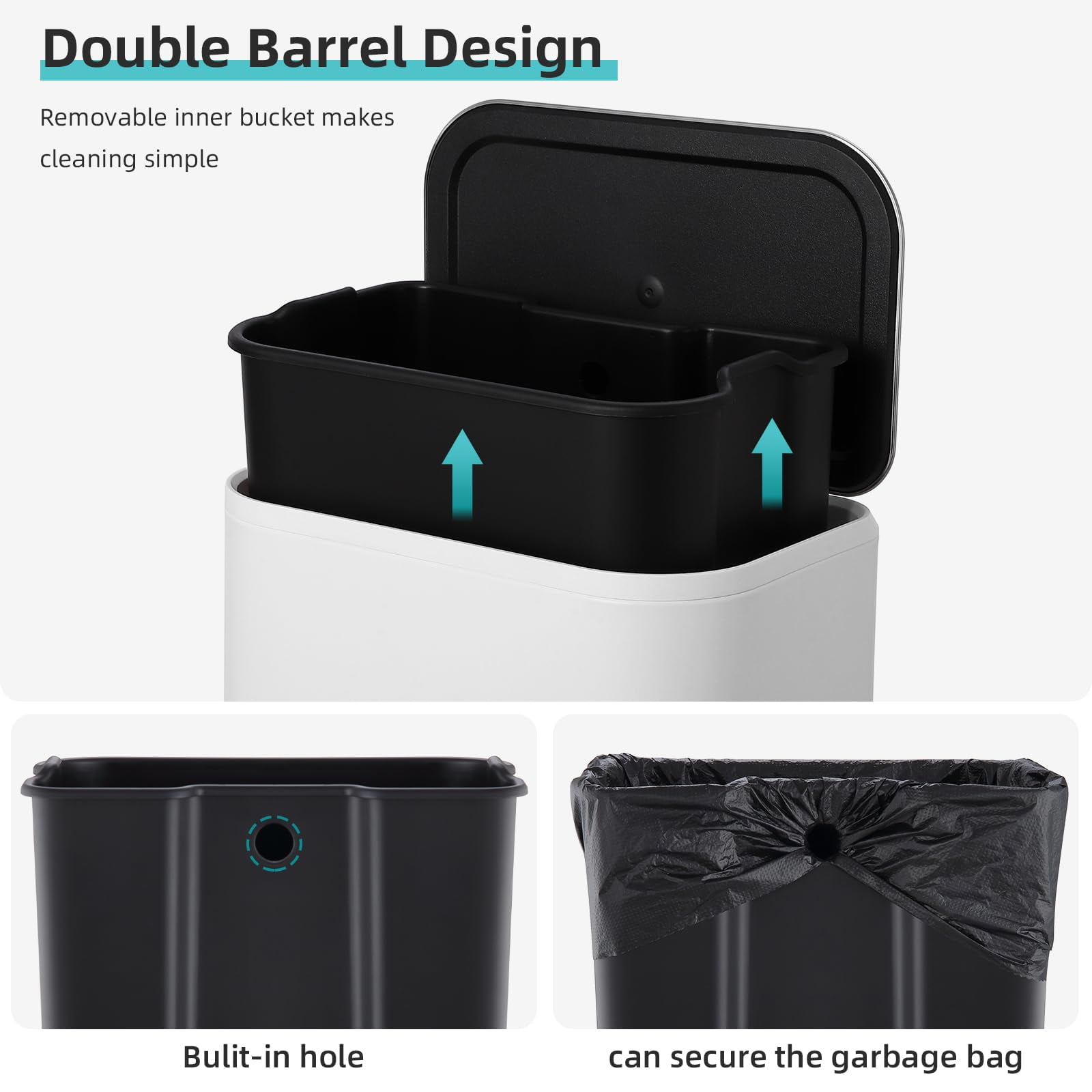 Soonbuy Slim Bathroom Trash Can, 5.3 Gal/20L Stainless Steel Waste Bins, Soft-Close Lid, Step-on Garbage Bin, Narrow Recycle Bins for Kitchen, Office, Bathroom, Black (with Removable Inner Bucket)