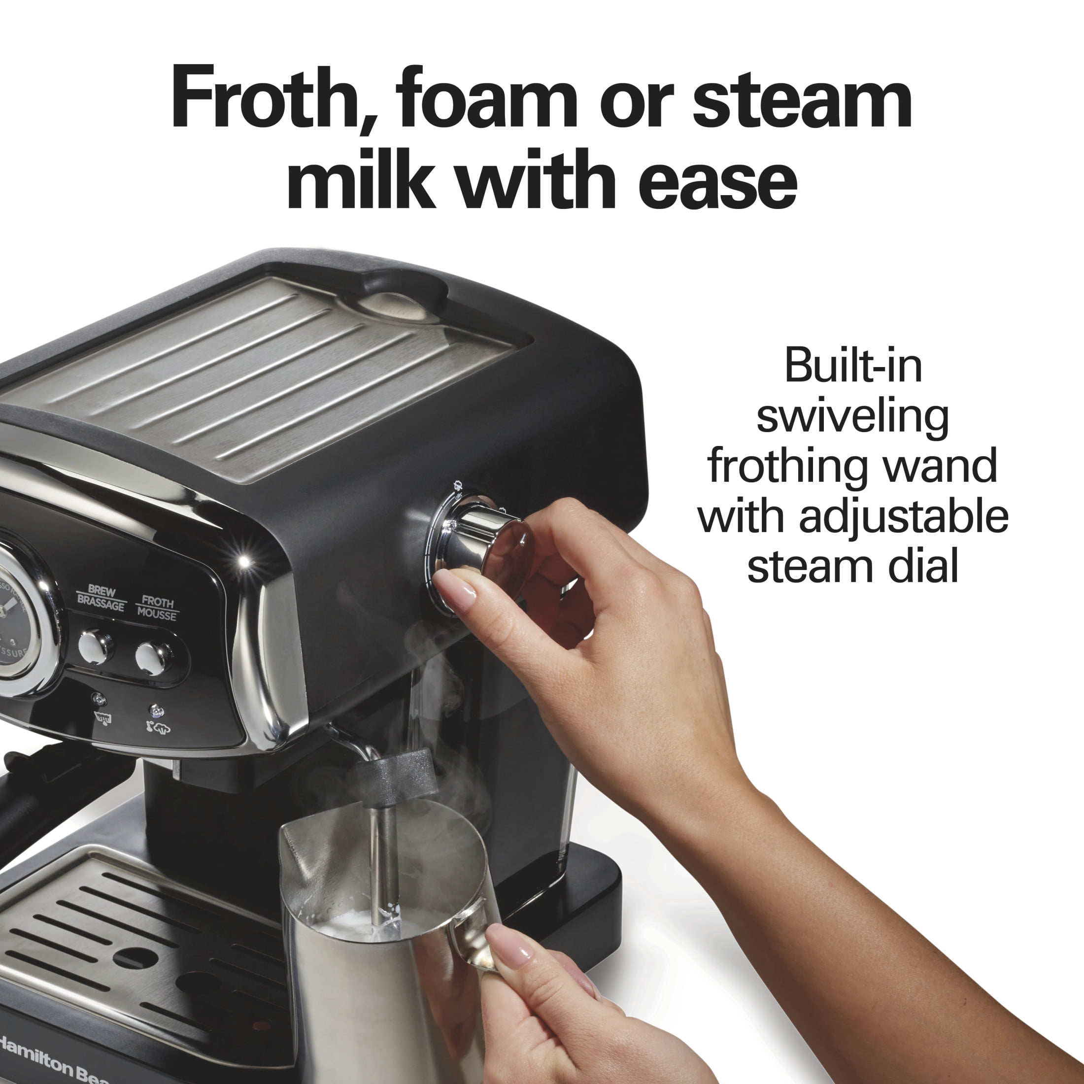 Hamilton Beach 15-Bar, 2 Cup Espresso Machine, Slide & Lock
