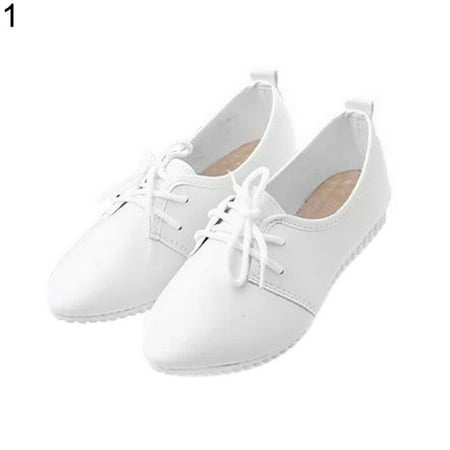 huanledash Women s Casual Solid Faux Leather Lace-up Slip-On Pointed Flats Loafers Shoes