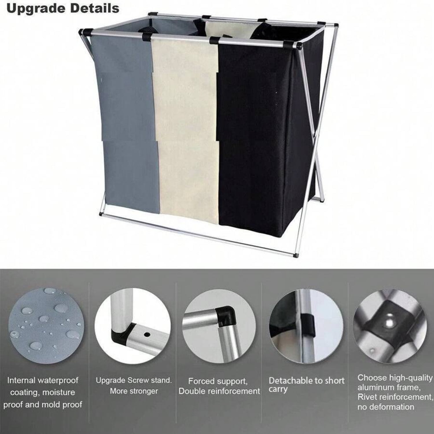 110L Large Laundry Basket,3 Section Sorted Laundry Hamper For Laundry Room Organization,Collapsible Hamper,Suitable For Clothing Storage,Toy Storage,Yoga Mat Storage