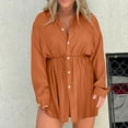 thumbnail image 3 of Mrat Plus Size Shirt Jumpsuit for Women V Neck Summer Casual Button Long Sleeve Rompers Shorts Women's Casual Overalls S-89 Brown S, 3 of 8