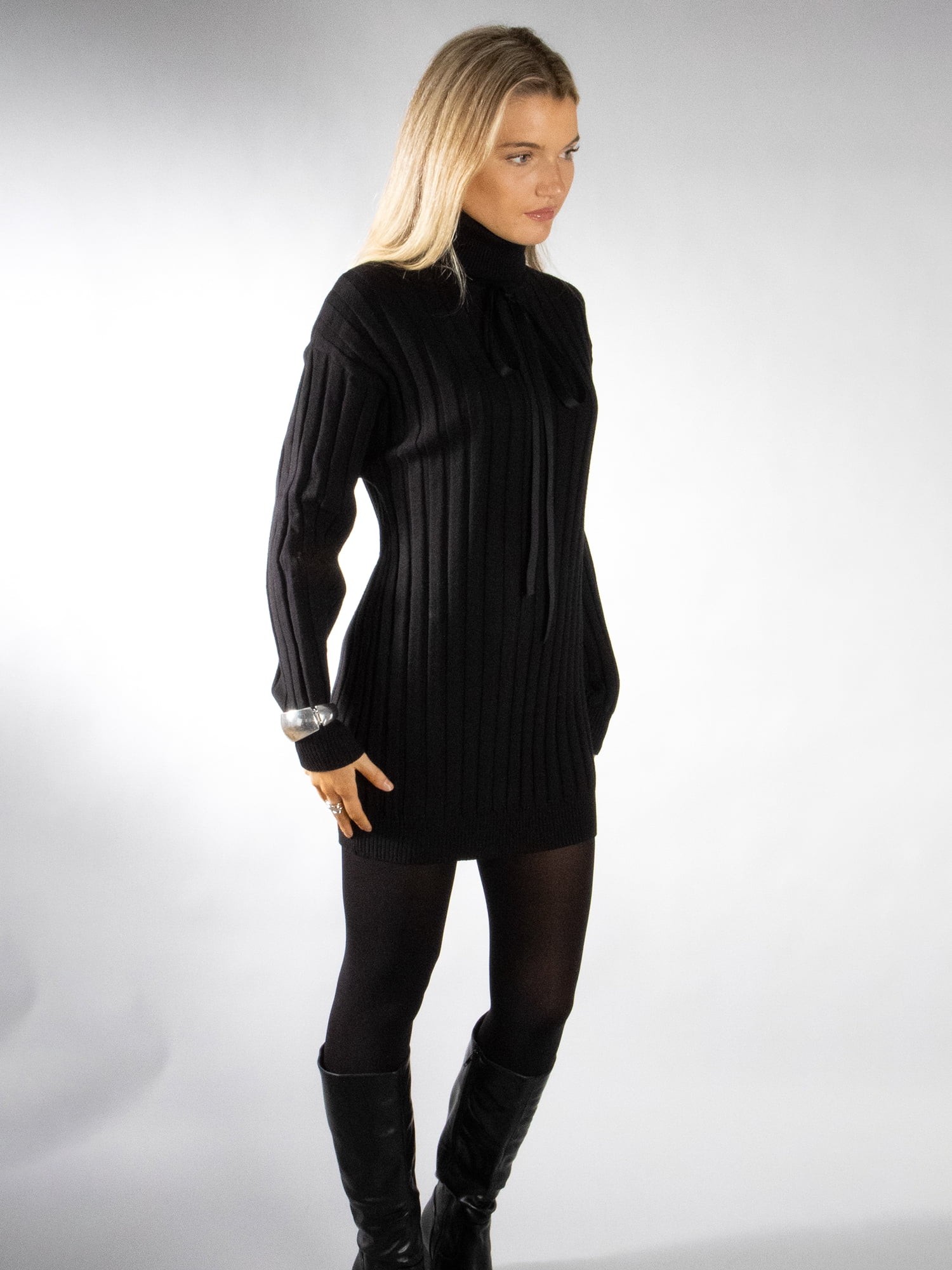 DARING DIVA Women's Stylish Turtleneck Long Sleeve Sweater Mini Dress XS Black