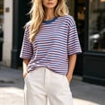 thumbnail image 2 of Enjoytime Striped Tops for Women Summer Crew Neck Short Sleeve Shirts Fashion Loose Casual Work Blouses, 2 of 8