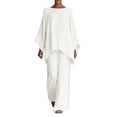 thumbnail image 2 of Gamivast Two Piece Outfits Womens Linen Boat Neck Batwing Oversized Linen Tops and High Waisted Wide Leg Flowy Linen Pants Breathable Skin Friendly Summer Beach Tropical Holiday Summer Suit, 2 of 5