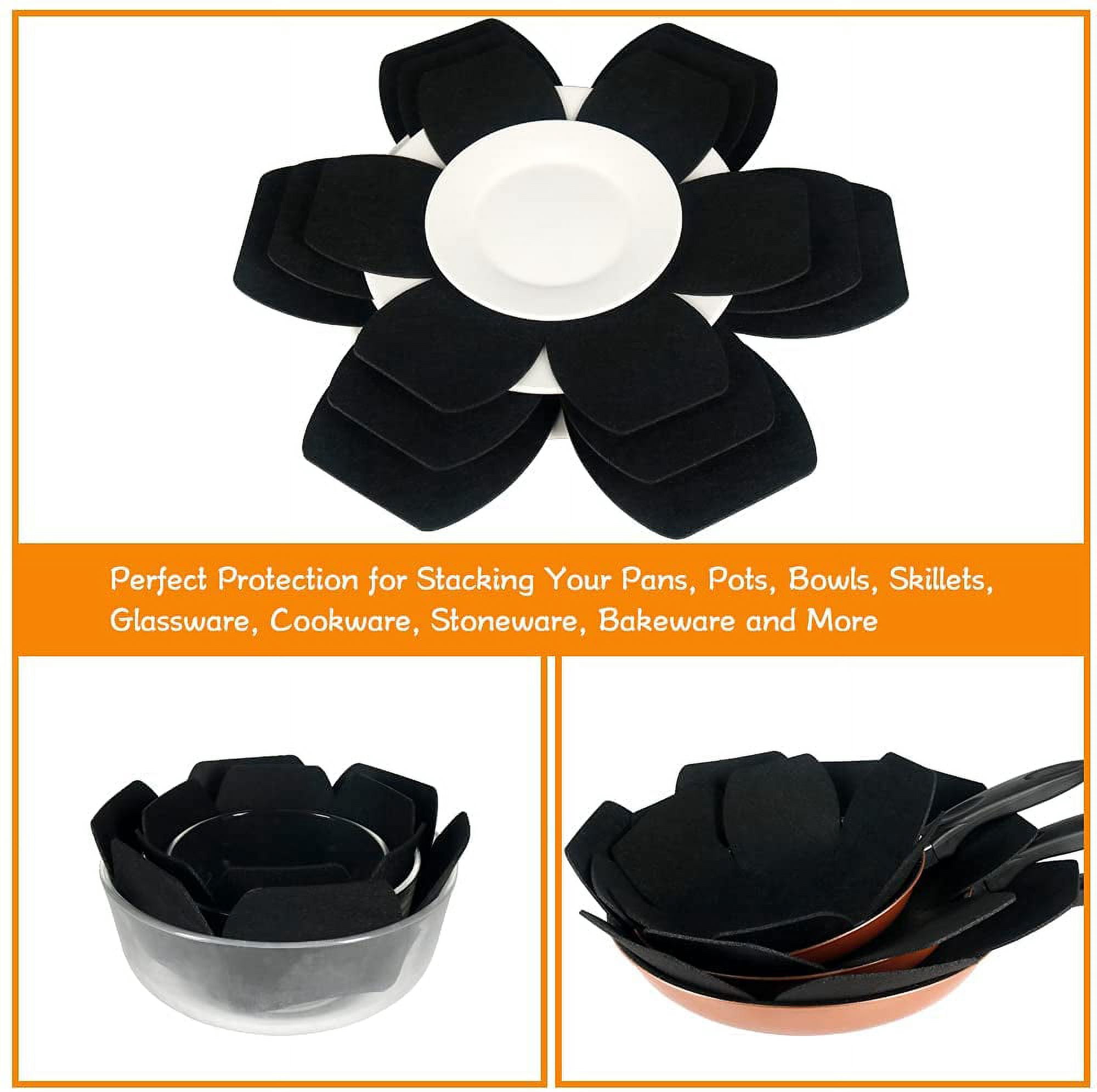 6-Piece Felt Pan Protector Set - 3 Sizes For Stacking Pots And Pans, Cyan Color