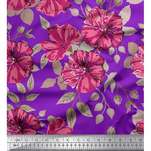 Soimoi Viscose Chiffon Fabric Leaves & Carnation Floral Printed Craft Fabric by the Yard 42 Inch Wide
