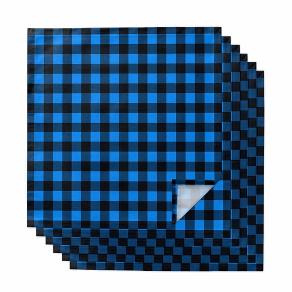 Black Blue Plaid Cloth Napkins, Country Buffalo Checked Gingham Washable and Reusable Dinner Napkins Set of 6, Table Napkin for Kitchen Party Birthday Wedding Hotel Housewarming 20"x20"