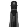 thumbnail image 5 of DPOIS Womens Shiny Rhinestone Mesh Skirted Lyrical Dance Leotard Dress Black L, 5 of 7