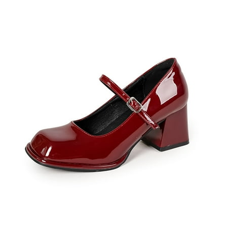 

Women s shoes French Mary Jane shoes new leather small shoes women thick heel square head high heels women
