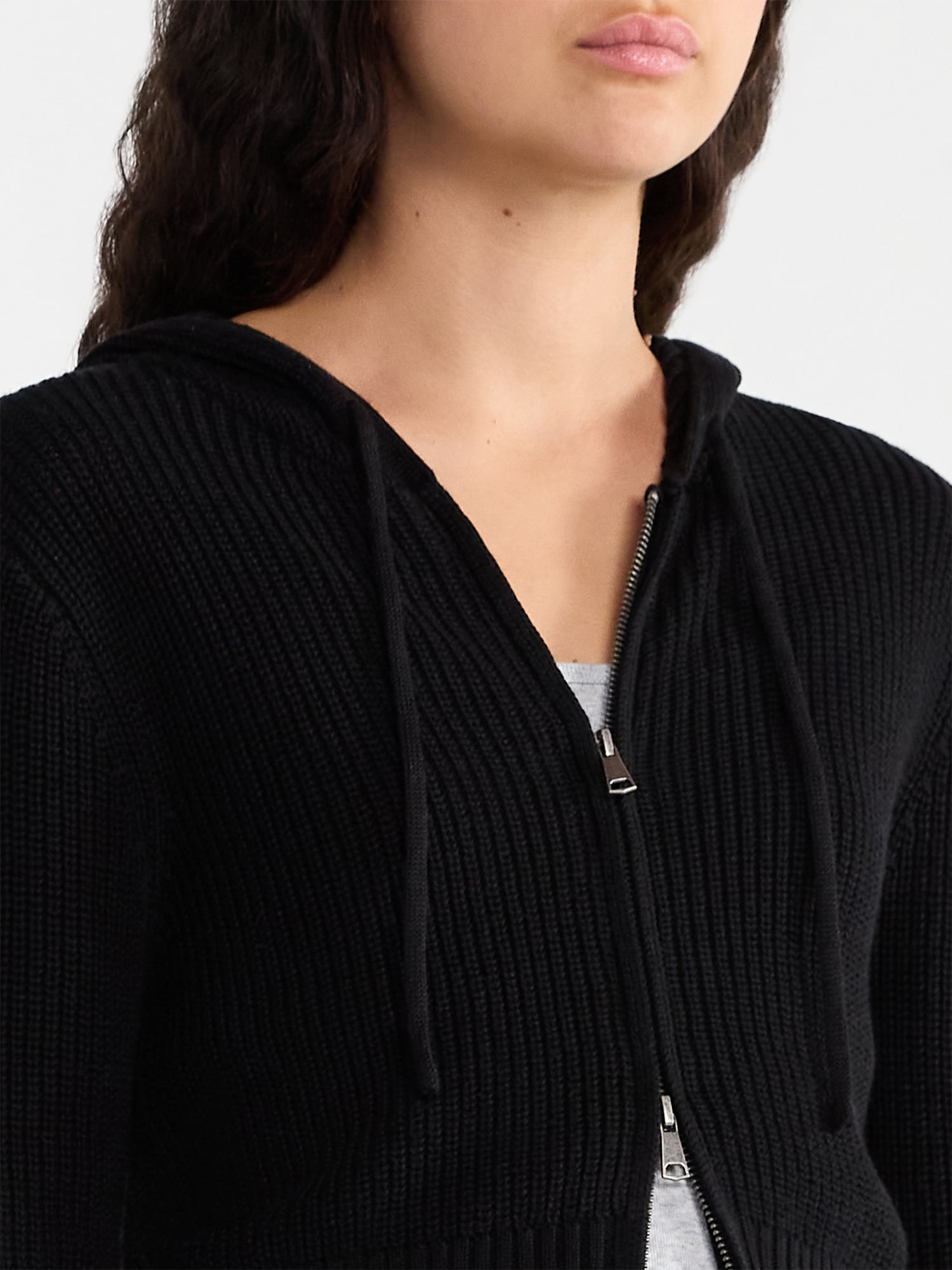 No Boundaries Two Way Zip Up Hoodie Sweater, Lightweight, Women's